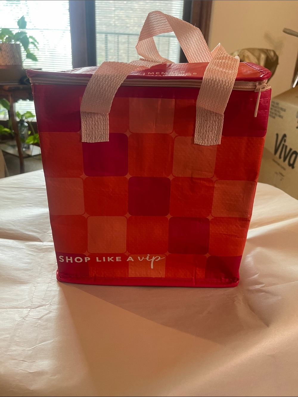Red & Pink Checker Insulated cooler bag. — "Shop Like a VIP"